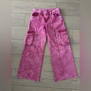Old Navy girls’ baggy high rise cargo jeans pink acid washed size 12